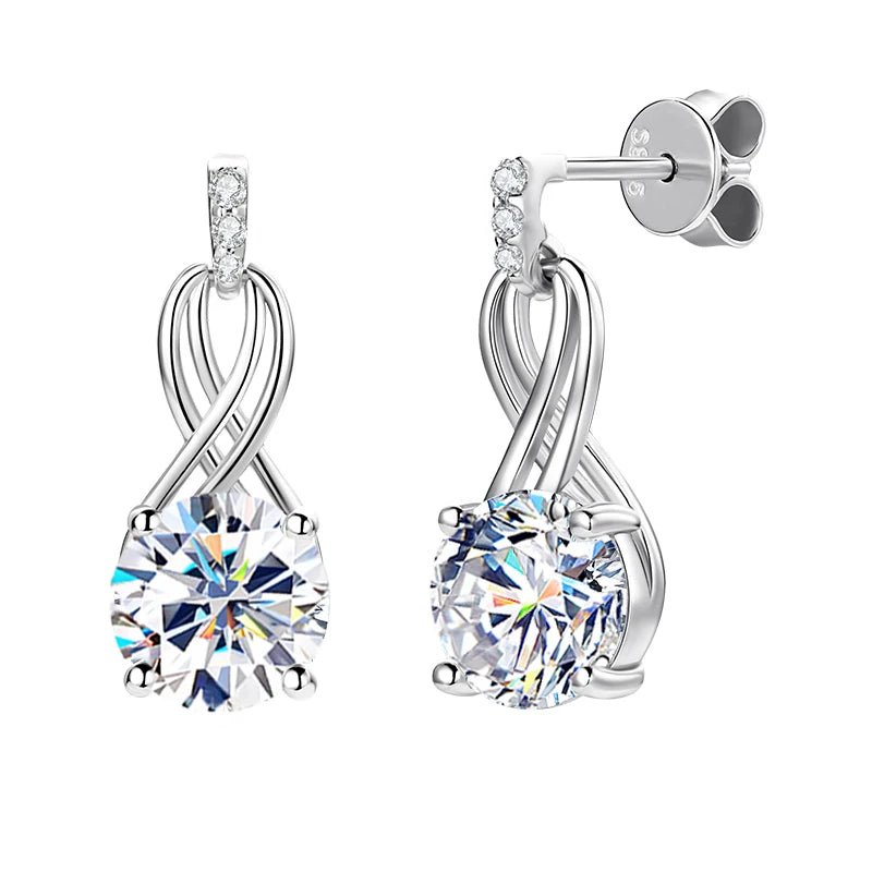Anziw Real 925 Silver 4CTTW D VVS1 Moissanite Drop Earrings for Women Infinite Studs Earring GRA Certified Wedding Jewelry Gifts