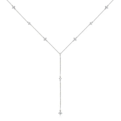 Anziw Moissanite Long Tassel Pendant Necklace 925 Silver Four Clover Flower Y Chain Necklace for Women Valentine Gift Trend 2024