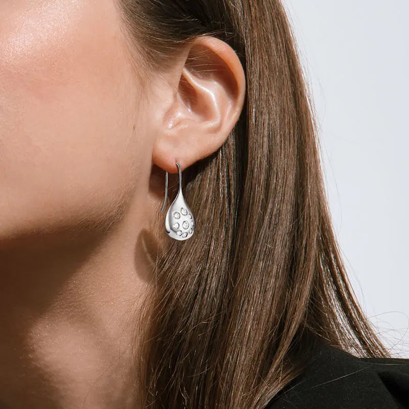 Anziw 1.6cttw Moissanite Dangle Hook Earrings 925 Silver for Women 2024 Trendy Large Teardrop Earrings Texture Jewelry Gift GRA