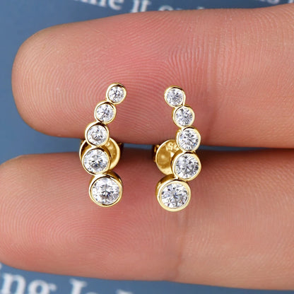 Anziw Earrings Climber with D0.43CT Bezel D Color Moissanite Piercing Studs 100% 925 Silver for Women Jewelry with Certificate