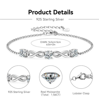 18k Gold Plated 5mm 1.5CTW Moissanite Infinity Bracelet 925 Silver Chain Bracelet for Women Anniversary Wedding Jewelry 2024 New