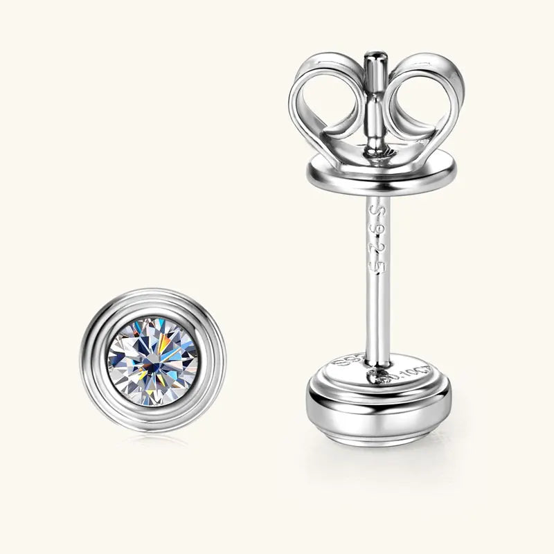 Anziw 3mm D Color Bezel Moissanite Stud Earrings 925 Sterling Silver Earrings Mini Needle for Couple Women Men Valentine's Gift