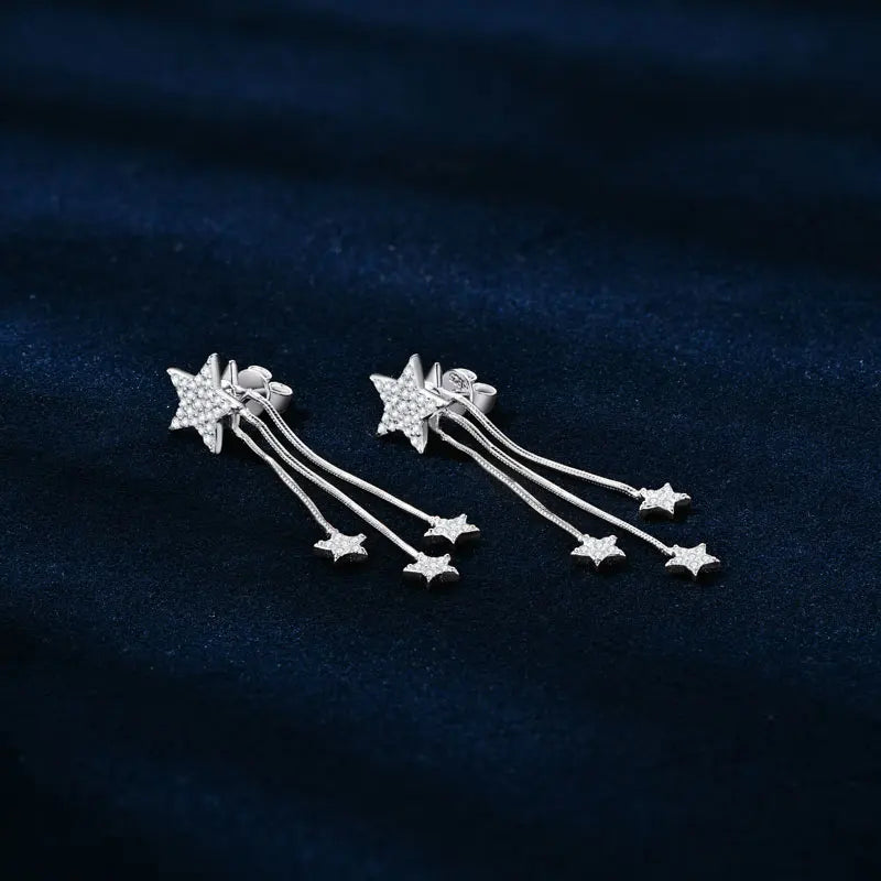Anziw 925 Moissanite Star Tassel Drop Dangle Earrings for Women Real S925 Silver Studs Earrings Certified Fine Jewelry Gift Girl