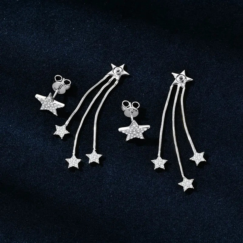 Anziw 925 Moissanite Star Tassel Drop Dangle Earrings for Women Real S925 Silver Studs Earrings Certified Fine Jewelry Gift Girl