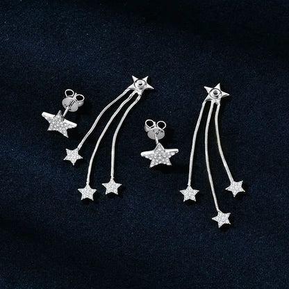 Anziw 925 Moissanite Star Tassel Drop Dangle Earrings for Women Real S925 Silver Studs Earrings Certified Fine Jewelry Gift Girl
