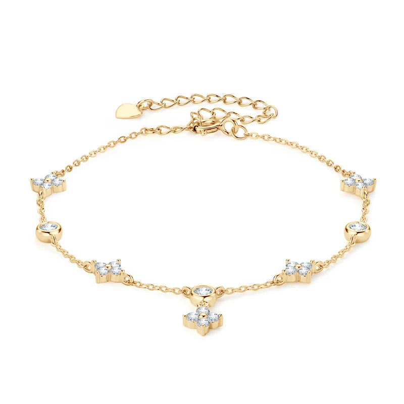 Anziw Silver 925 Four Leaf Clover Bracelet Certified D Color Moissanite Bracelets Gold Plated Charm for Women Lucky Jewelry Gift