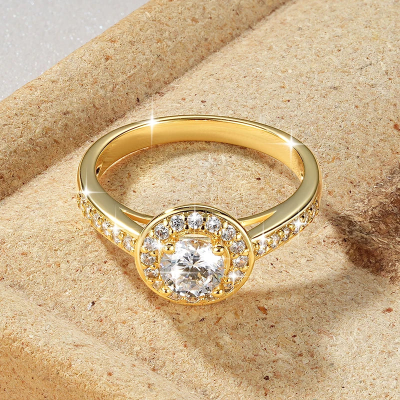 Anziw 0.5ct Classic AAAAA Cubic Zirconia 14k Gold Plated Finger Rings For Women Promise Wedding Ring Fine Jewelry Valentine Gift