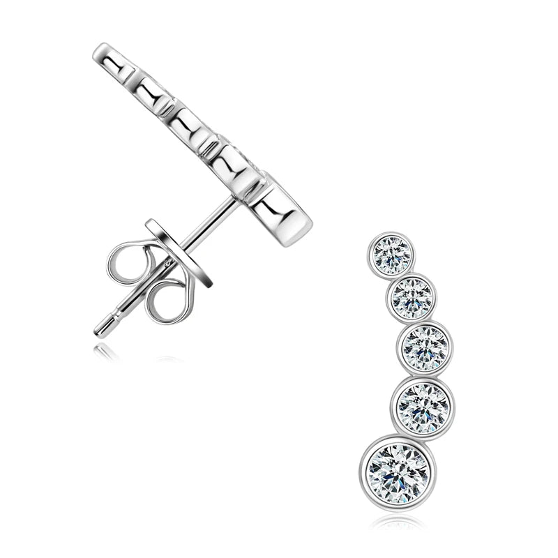 Anziw Earrings Climber with D0.43CT Bezel D Color Moissanite Piercing Studs 100% 925 Silver for Women Jewelry with Certificate