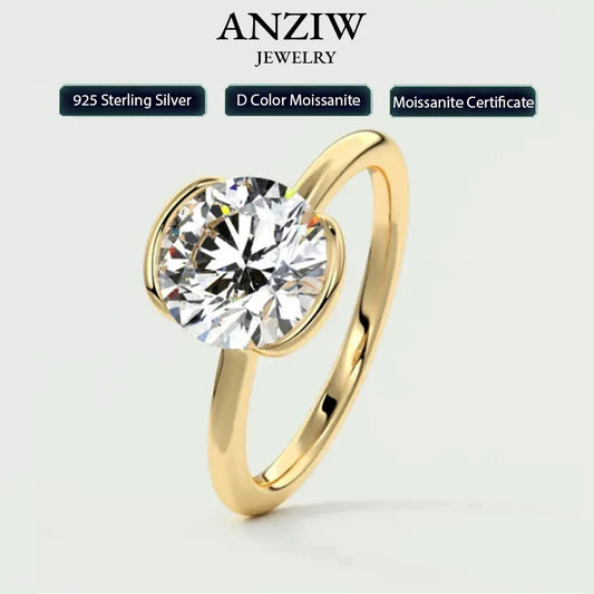18k Gold Plated Wedding Ring 1.0CT D Color Moissanite Solitaire Ring Promise Bands for Women 925 Sterling Silver Certificate