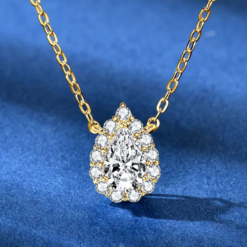 S925 Teardrop Necklace 1.0CT Pear Cut D Moissanite Pendant Necklaces for Women 925 Silver Adjustable Chain Certified Jewelry