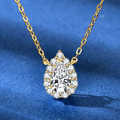 S925 Teardrop Necklace 1.0CT Pear Cut D Moissanite Pendant Necklaces for Women 925 Silver Adjustable Chain Certified Jewelry