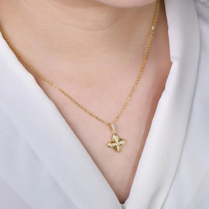 Anziw 14k Gold Filled Adjustable Necklace Moissanite Flower Pendant Gold Bonded Necklaces Collar for Women GRA Certified Jewelry