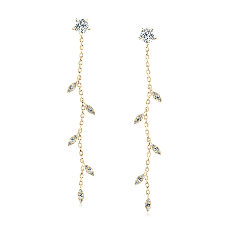 Anziw Leaf Dangle Long Drop Earrings Silver 925 for Women Real Moissanite Chandelier Earrings Wedding Jewelry Korean Accessories