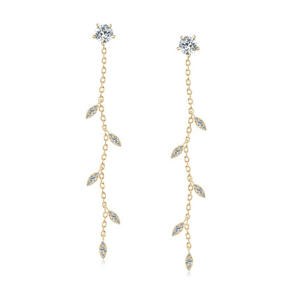 Anziw Leaf Dangle Long Drop Earrings Silver 925 for Women Real Moissanite Chandelier Earrings Wedding Jewelry Korean Accessories