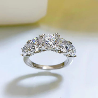 Anziw 5 Stone Rings 3.6cctw D Color Moissanite Engagement Wedding Bands Sliver 925 for Women Sparkling Diamonds Jewelry With