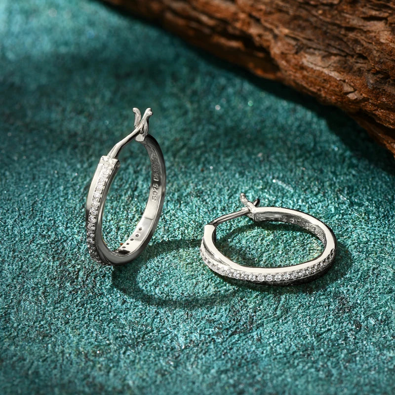 Anziw Classic Real Moissanite Hoop Earrings for Women 925 Silver 18K Gold Plated Clip Earrings Wedding Jewelry Gift 2024 New