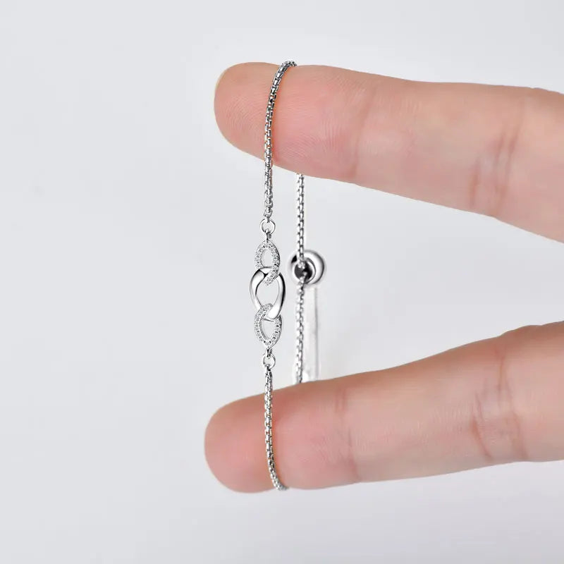 Anziw S925 0.8mm Moissanite Bracelet 24cm Stretch Adjustable Chain 925 Silver Circle Bracelet for Women Trendy Hand Jewelry Gift