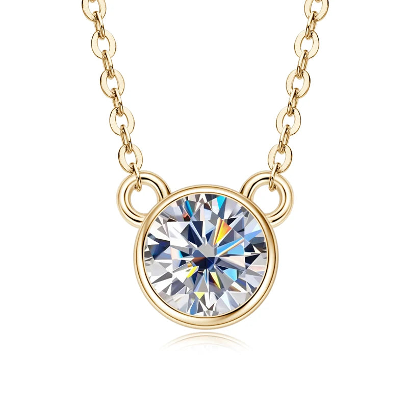 Real S925 Silver 6.5mm 1.0CT D Color Round Moissanite Cat Pendant Necklace for Women Girls Jewelry Birthday Gifts Valentine Day