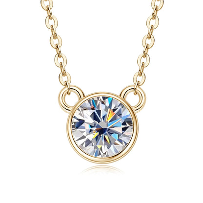 Real S925 Silver 6.5mm 1.0CT D Color Round Moissanite Cat Pendant Necklace for Women Girls Jewelry Birthday Gifts Valentine Day