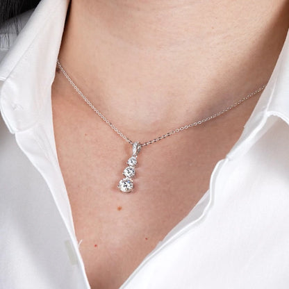 Real Certified Gradual Three Stone Moissanite Pendant Necklace 100% 925 Silver for Women Luxury Wedding Anniversary Jewelry Gift