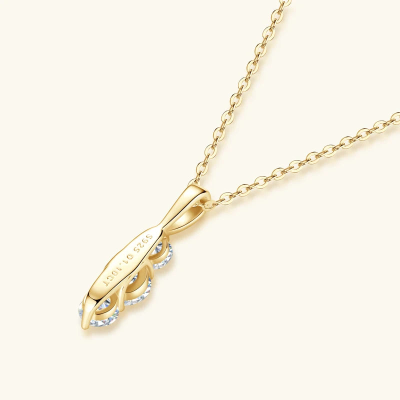 Anziw 1.1ctw. D Moissanite Pendant Necklace for Women 925 Silver Three-Stone Vertical Bar Pendants Adjustable Chain Jewelry Gift