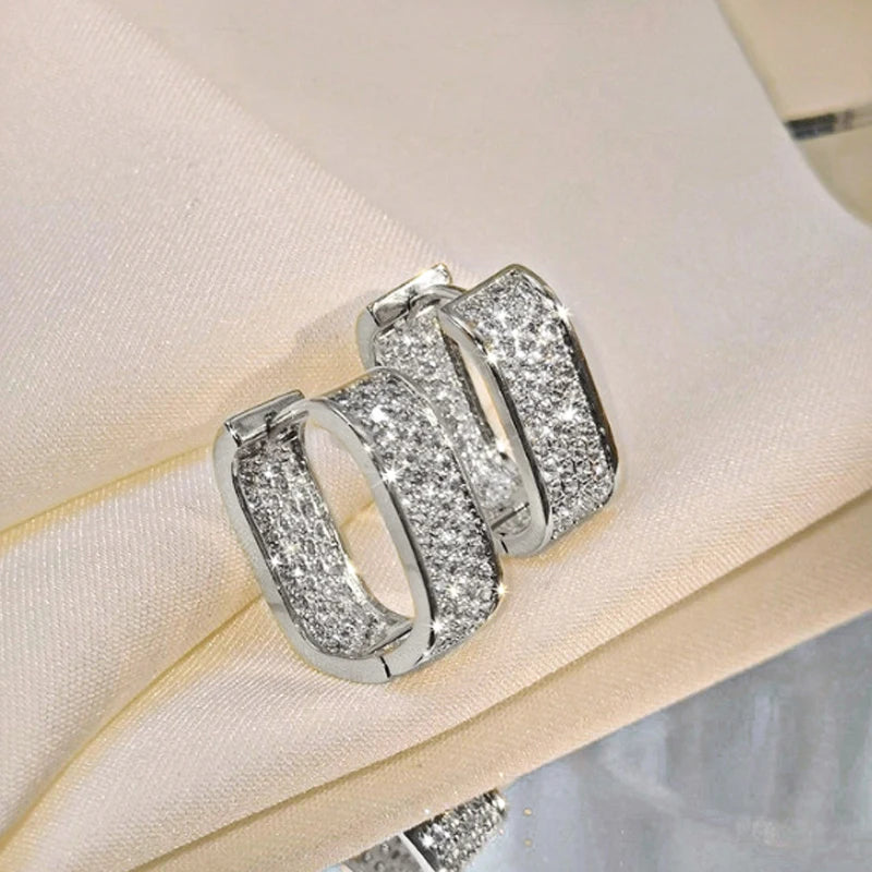 Anziw Luxury Square Hoop Earrings Dazzling Full Micro Paved Moissanite Real 925 Silver for Women Men Party Wedding Jewelry Gifts
