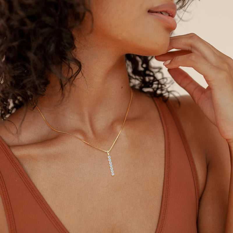 Anziw 2.8mm 0.56ctw. Moissanite Pendant Necklace for Women 925 Silver Adjustable Chain 7-stone Bar Necklaces Trend Jewelry Gifts