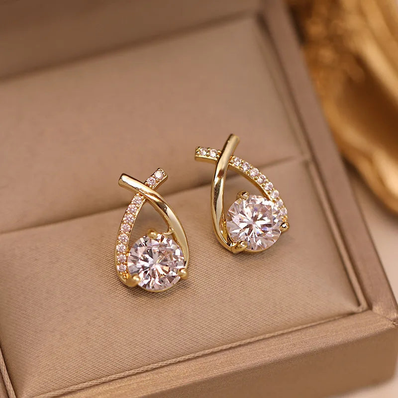 Anziw Real 925 Silver Stud Earrings 0.5ct Moissanite Drop Fishtail Cross Piercing Ear Earring 2023 Korean Trendy Women's Jewelry
