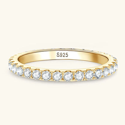 Classic 925 Sterling Silver Full Eternity Ring 2mm D Moissanite Rings Stackable Finger Bands for Women 18k Gold Plated Jewelry