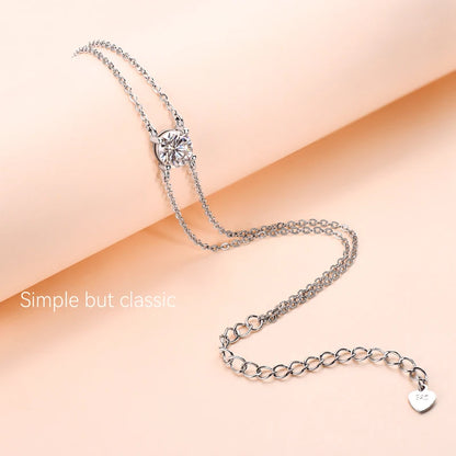 Anziw S925 1ct 6.5mm D Round Moissanite Bracelet for Women Classic Double Chain 925 Silver Bracelet Adjustable Hand Jewelry Gift