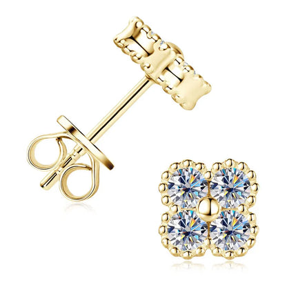 Trendy Clover Flower Stud Earrings 3mm D Moissanite Lab Diamond 100% Real 925 Silver Piercing Ear Jewelry for Women Gifts 2025