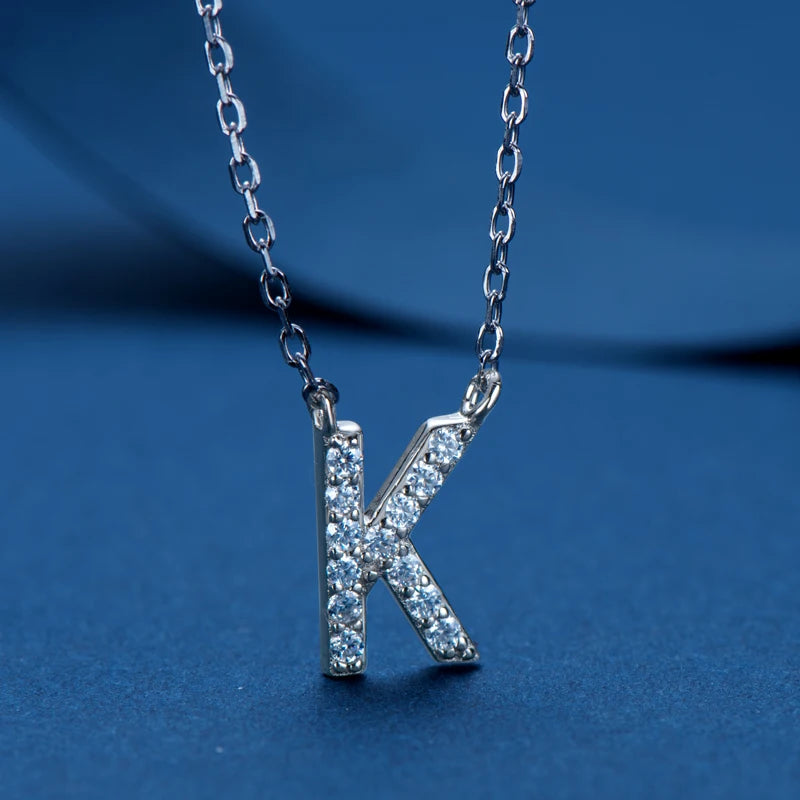 Anziw Initial Moissanite 26 Letter Pendant Necklace for Women Men Real Silver 925 Name Pendant Fine Jewelry Valentine's Day Gift