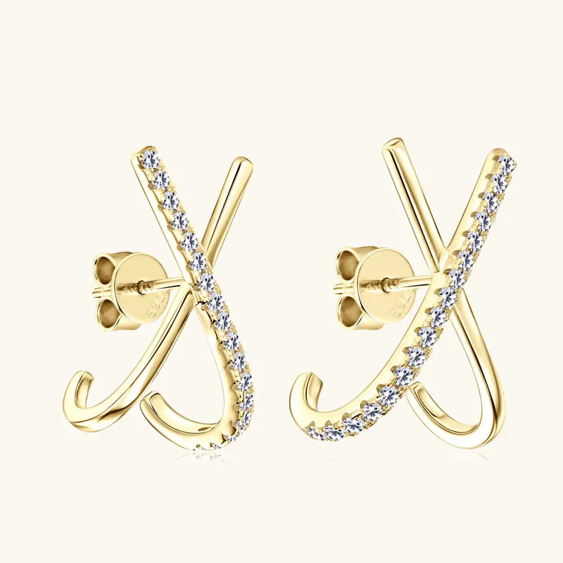 Anziw 2025 New Trend Moissanite Earrings 925 Silver Cross X Shape Stud Earrings for Women Daily Wear Fine Jewelry Gift Birthday