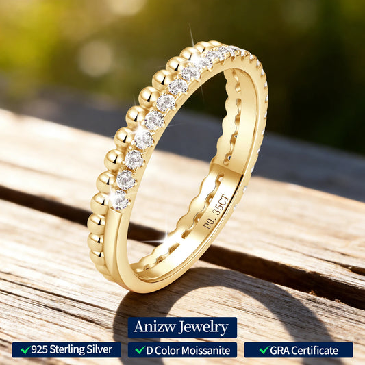 Anziw 1.5mm D Moissanite Half Eternity Ring 925 Sliver Double Hoops Rings Finger Bands for Women Trendy Jewelry Valentine's Gift