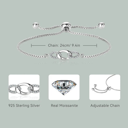 Anziw S925 0.8mm Moissanite Bracelet 24cm Stretch Adjustable Chain 925 Silver Circle Bracelet for Women Trendy Hand Jewelry Gift