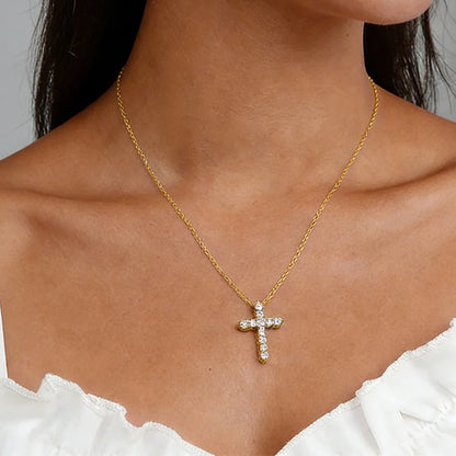 Anziw GRA Certified 3.5mm D Color Moissanite Cross Pendant Necklace 14k Gold Filled Collar Religious Jewelry for Women Men Gifts