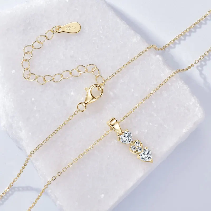 Anziw Triple Hearts Moissanite Pendant Necklaces for Women 925 Silver Chain Love Heart Collar 2025 New Jewelry Chritsmas's Gift