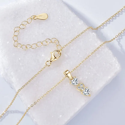 Anziw Triple Hearts Moissanite Pendant Necklaces for Women 925 Silver Chain Love Heart Collar 2025 New Jewelry Chritsmas's Gift