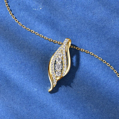 Anziw 2025 Luxury Moissanite Pendant Necklaces for Women  925 Silver Leaf Shape Waterdrop Necklaces Adjustable Chain Jewel Gifts