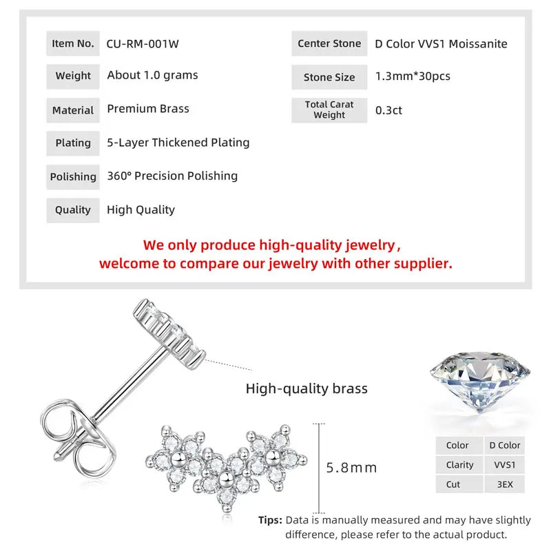 Anziw 2026 New D Color Moissanite Flower-Style Stud Earrings Lab Diamond Piercing Earrings For Women Valentine's Jewelry Gifts