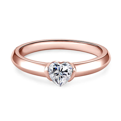 Anziw Rose Gold Color 0.5ct Heart Shaped Moissanite Solitaire Engagement Ring Silver 925 for Women Promise Wedding Bands Jewelry