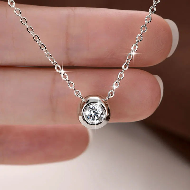 Anziw Solitaire 0.5CT 5MM D Color Bezel Moissanite Pendant Necklace for Women 14k Gold Filled Adjustable Chain Certified Jewelry