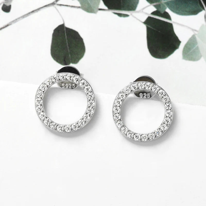 Minimalist 925 Sterling Silver Halo Circle Earrings 1.3mm Round Moissanite Earrings Studs for Women Fine Jewelry 2024 New Trend