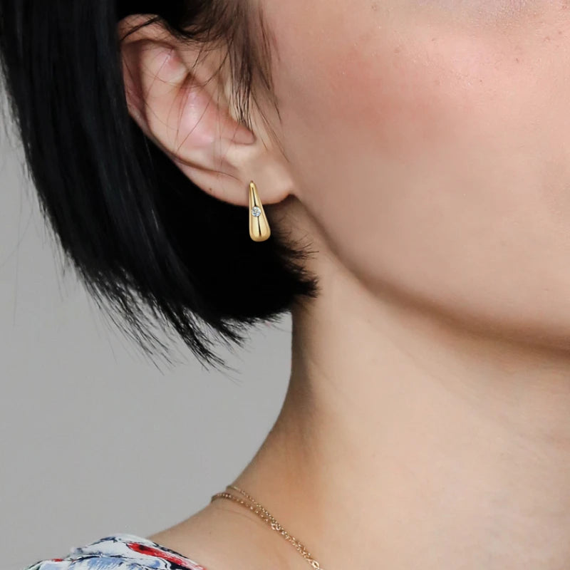 Anziw Chunky Hoops 2.5mm D Color Moissanite Thick Huggie Earring Gold Plated 925 Silver Piercing Earrings for Women Jewelry Gift