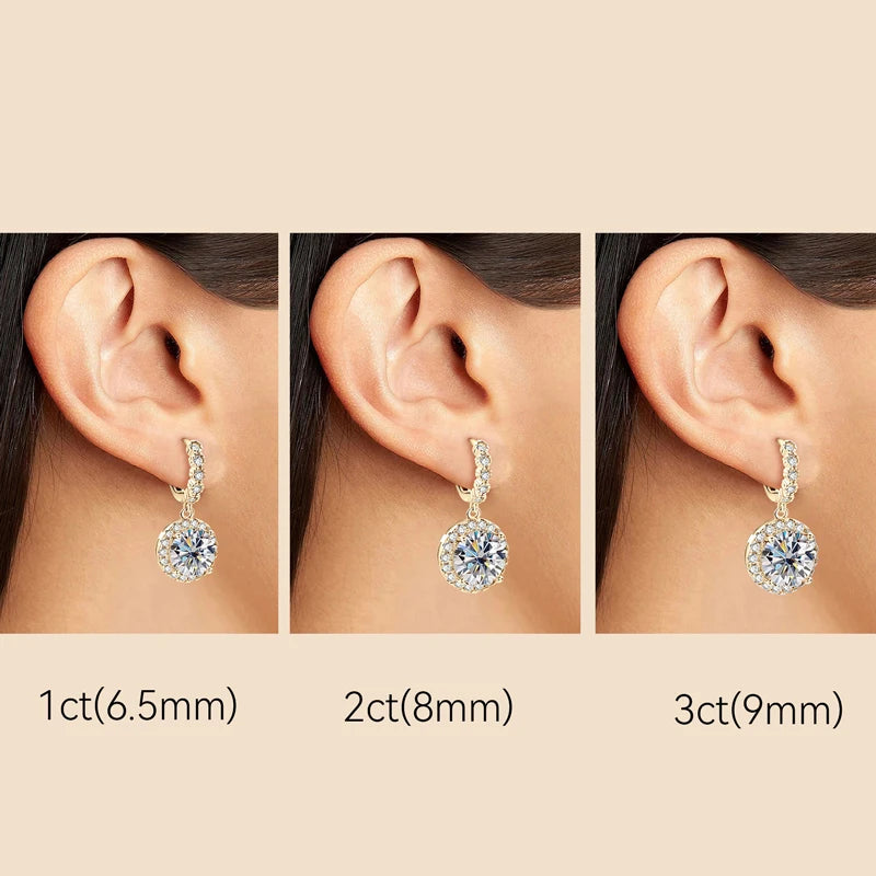 Anziw Real Sparkling 3.0 Ct D Moissanite Drop Hoop Earrings 100% 925 Silver Gold Plated 2.0ct Hanging Earring For Women Jewelry