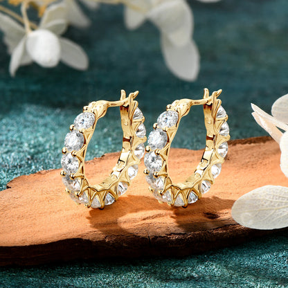 Anziw Luxury Hoops Sparking Full 3mm/4mm Moissanite Earrings Solid Silver 925 for Women Huggie Wedding Engagement Jewelry Gifts