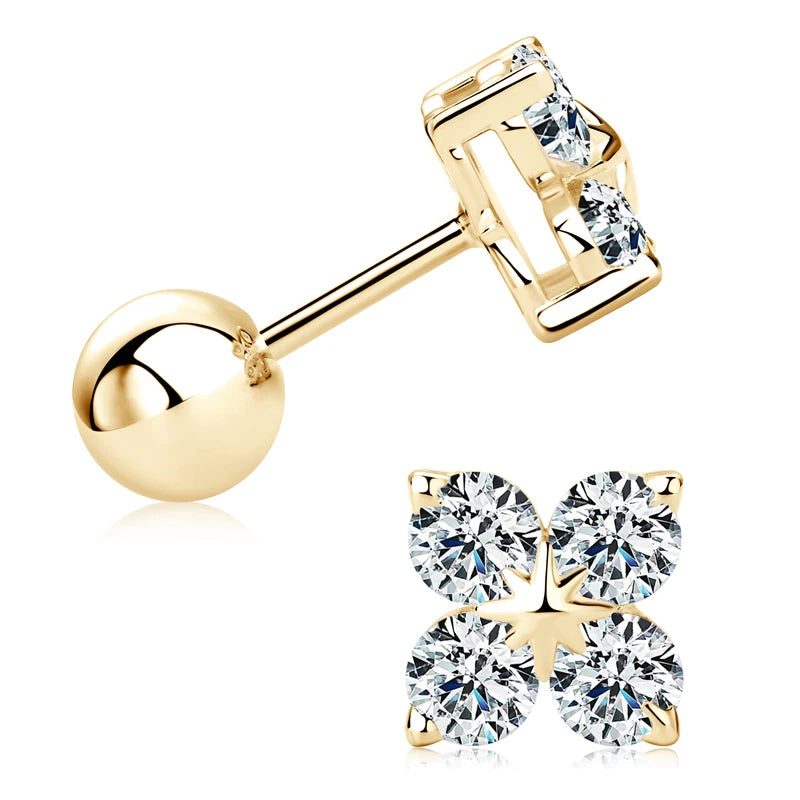 Anziw Lucky Four Leaf Clover Moissanite Stud Earrings 925 Sterling Silver Screw-Back Piercing Ear Jewelry for Women Men Gifts