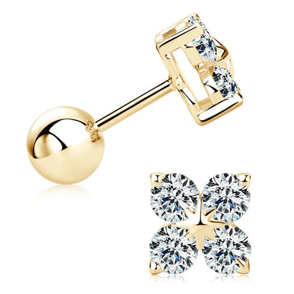 Anziw Lucky Four Leaf Clover Moissanite Stud Earrings 925 Sterling Silver Screw-Back Piercing Ear Jewelry for Women Men Gifts