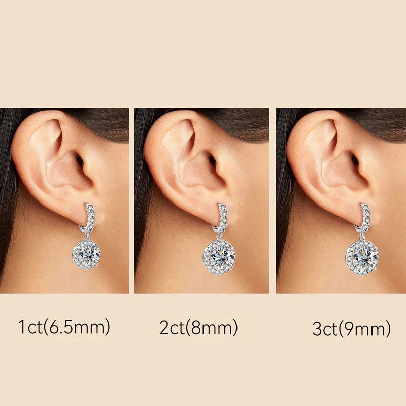 Anziw Real Sparkling 3.0 Ct D Moissanite Drop Hoop Earrings 100% 925 Silver Gold Plated 2.0ct Hanging Earring For Women Jewelry
