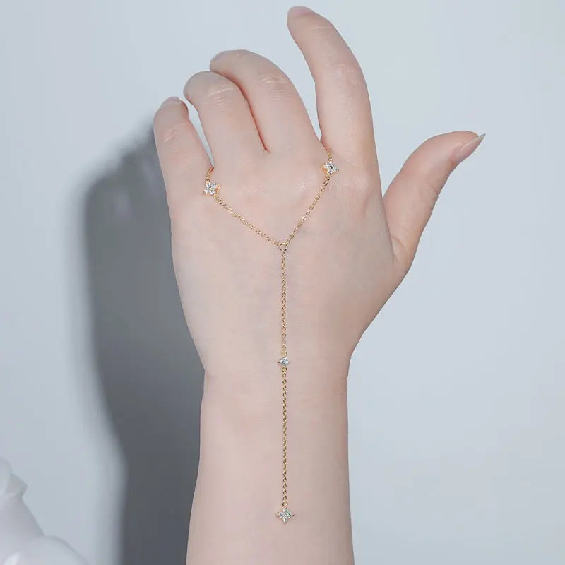 Anziw Moissanite Long Tassel Pendant Necklace 925 Silver Four Clover Flower Y Chain Necklace for Women Valentine Gift Trend 2024